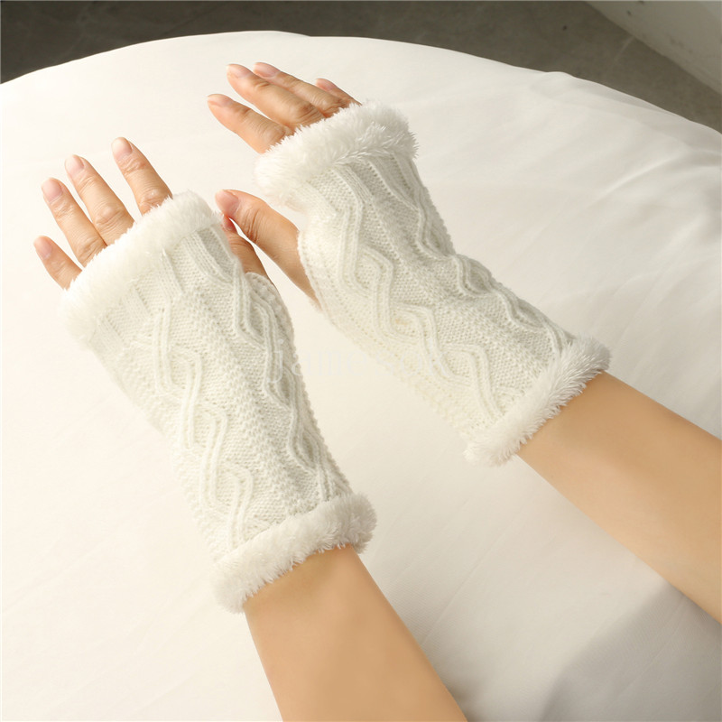 Thickened gloves short knitted fingerless plush sleeves winter warm fur gloves women's gloves DF302