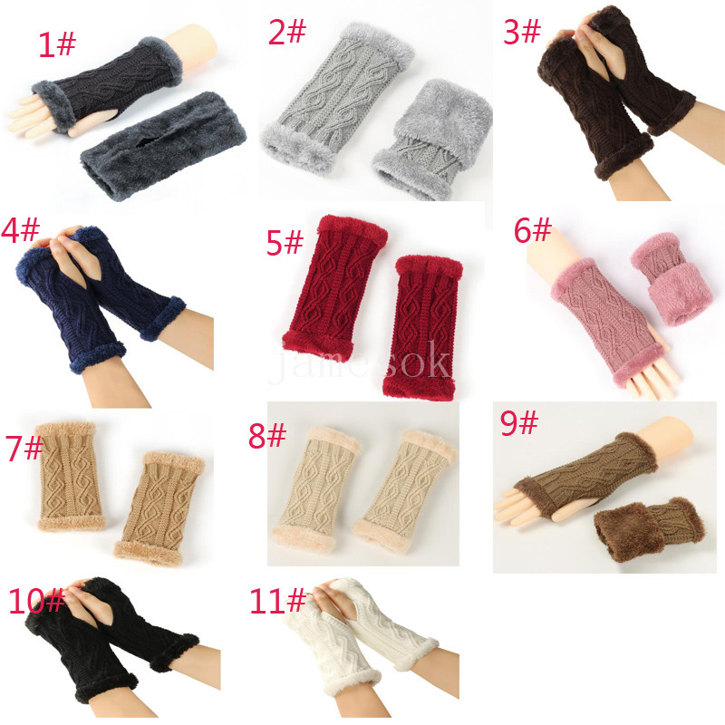 Thickened gloves short knitted fingerless plush sleeves winter warm fur gloves women's gloves DF302