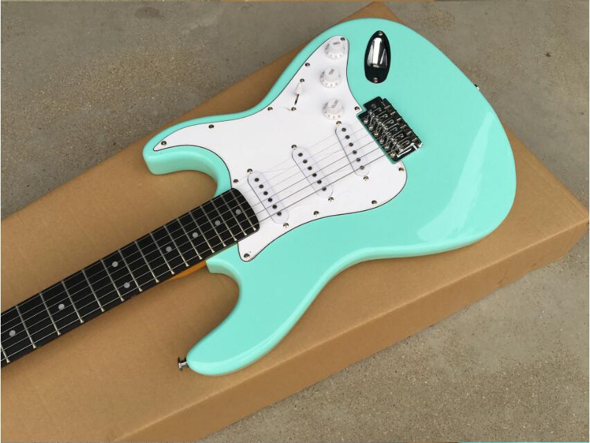 Green st Electric Guitar Ebony Or Rosewood Fingerboard White Pickups Custom Shop Quality Guitarra 