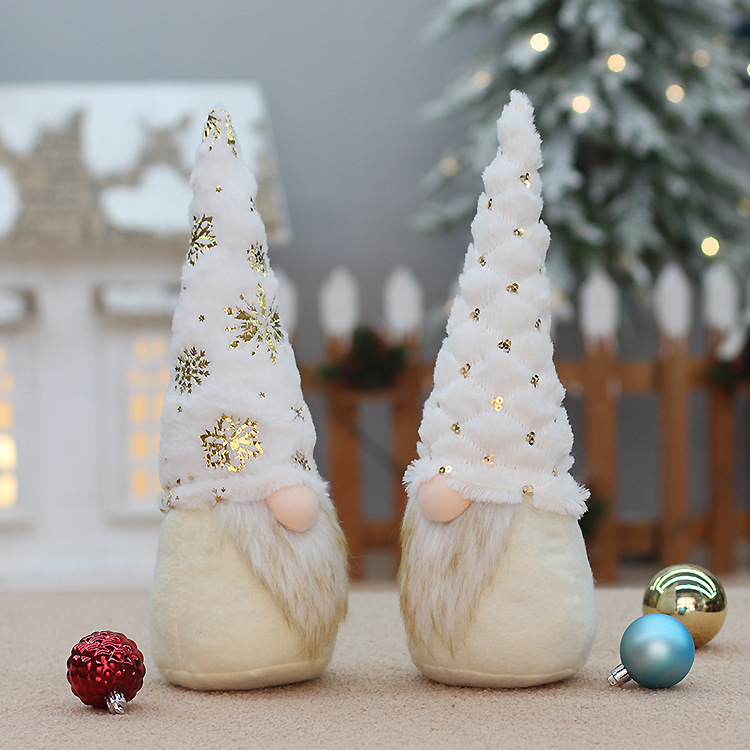 Décorations de noël en tissu à paillettes, longue barbe, poupée sans visage, ornement nain