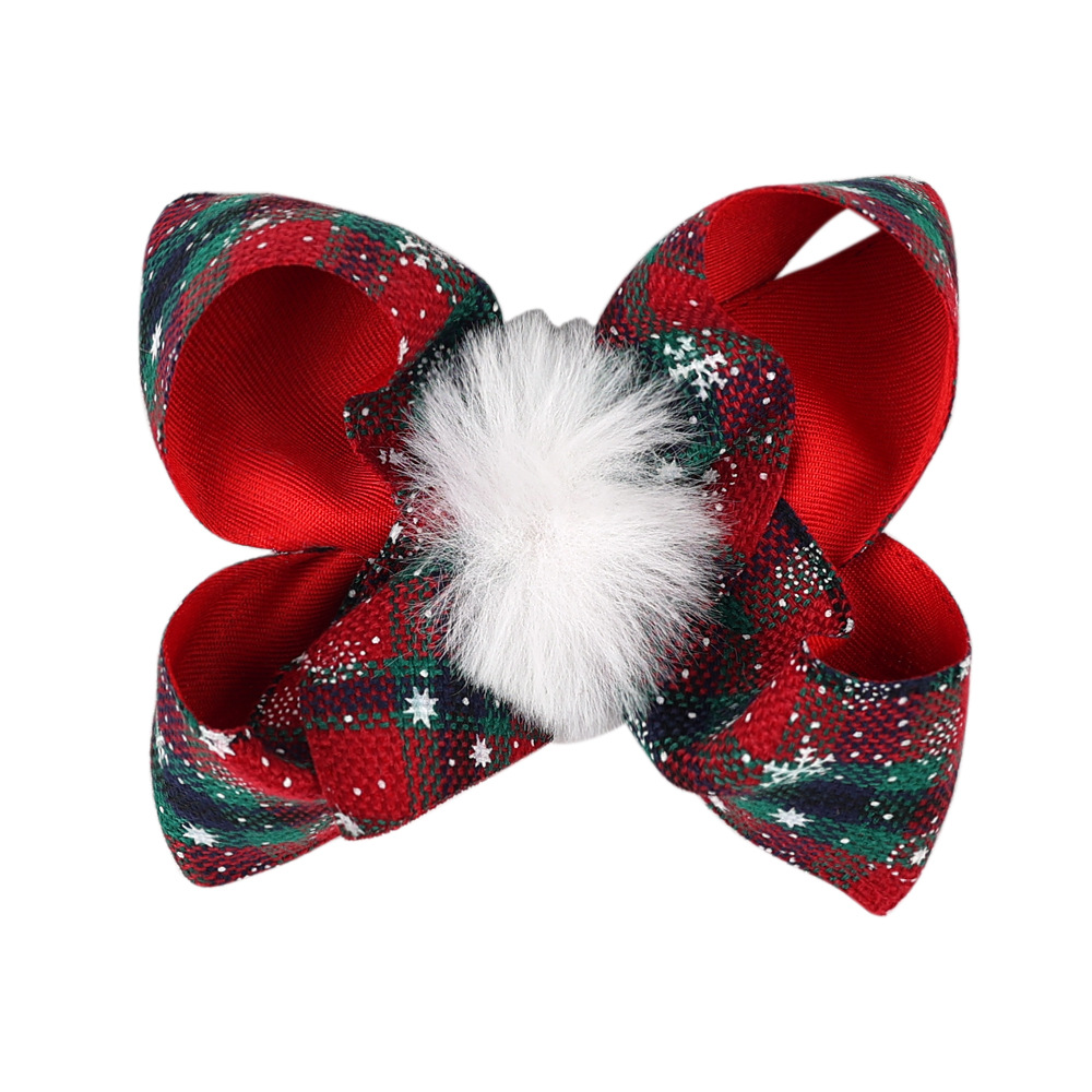 Christmas Bow Hairpin Girl Hair Clips White Fur Ball BB Clip Fashion Hair Accessory Gift