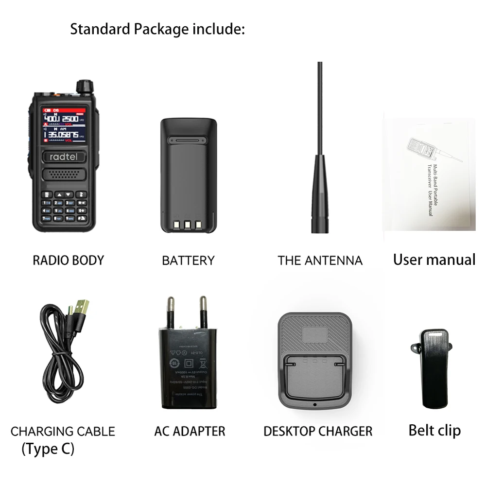 Radtel RT-470 6 Bands Amatörskinka Två väg Radiostation 256ch 10W Air Band Walkie Talkie Noaa LCD Color Police Scanner Aviation