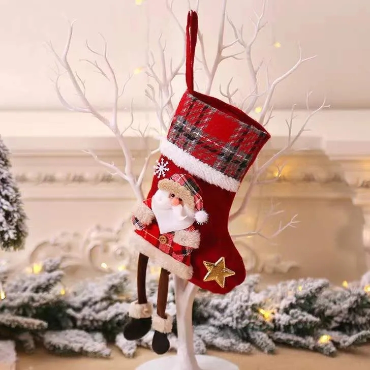 Julstrumpa presentpåse ull Xmas Tree Ornament Socks Dolls Santa Candy Gifts Väskor Home Party Decorations Sea Shipping
