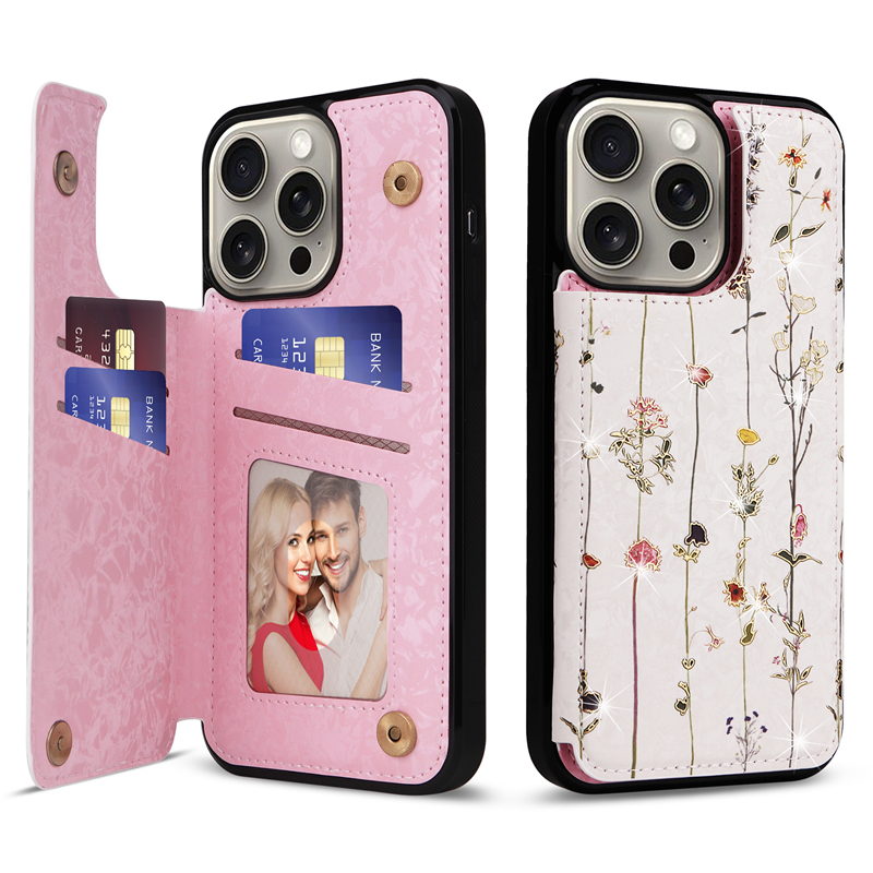 Funda para teléfono Vogue con estampado de flores en folio magnético de lujo para iPhone 15 Plus 14 13 12 11 Pro Max XR XS Durable Múltiples ranuras para tarjetas Chapado en cuero Soporte para billetera Contraportada