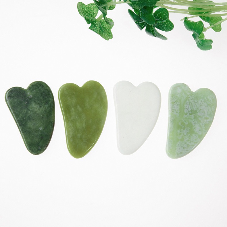 100% authentieke Jade Gua Sha Sha Skin Massager Natural Green Jade Stone Guasha Scraping Board Facial Spa Acupunctuur Beauty Healing Stone voor gezondheidszorg