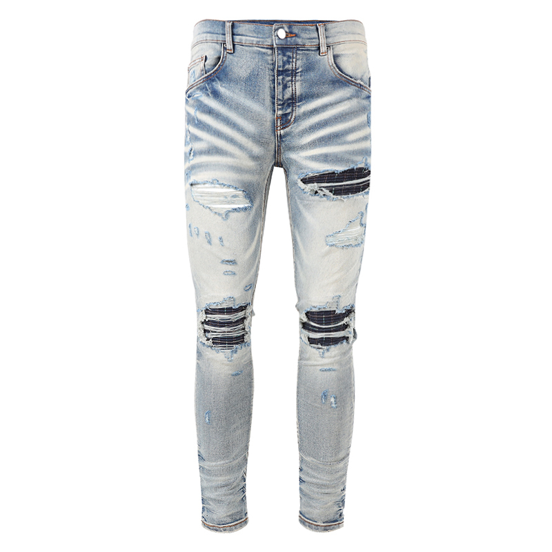 Calças de brim queimado pilha designer qualidade boa calças masculinas street wear lavagem velho buraco longo em linha reta jeans simples denim28-40