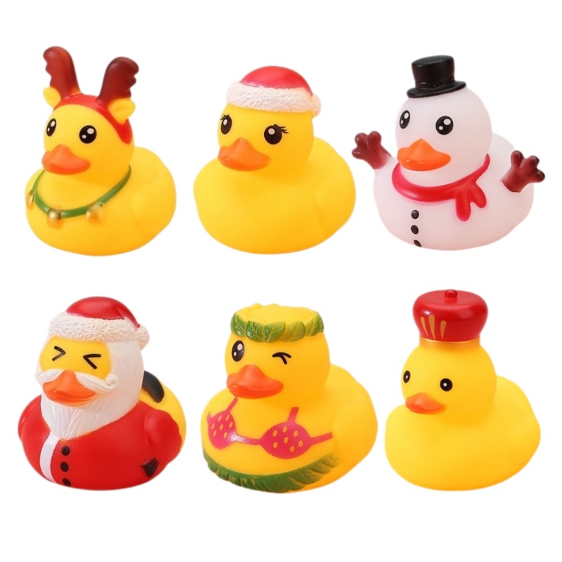 Décoration de voiture pour fête de Noël, jouets de bain en forme de canard en caoutchouc pour enfants, canards assortis, vacances de Noël, fête prénatale, bonhomme de neige, son à presser, jouet couinant pour salon