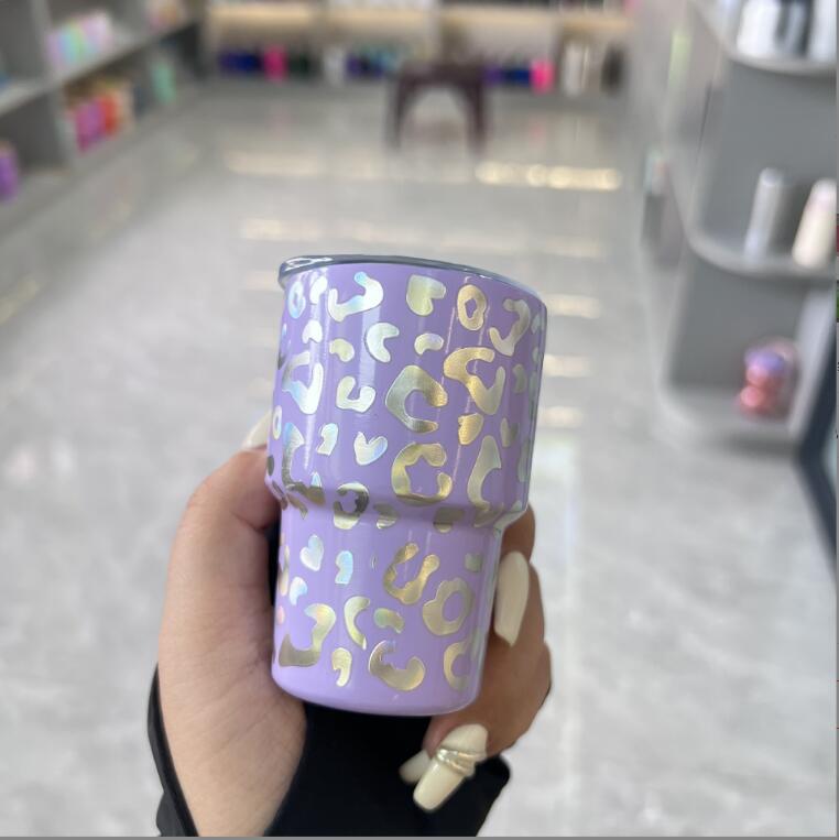 3oz Holographic shot glass leopard print tumbler with metal straw Stainless Steel tumbler mini glasses travel mug water bottle Wine Glasses