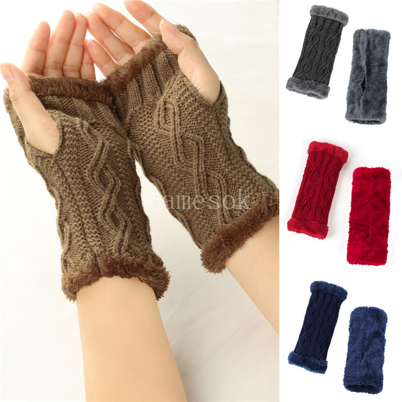 Thickened gloves short knitted fingerless plush sleeves winter warm fur gloves women's gloves DF302