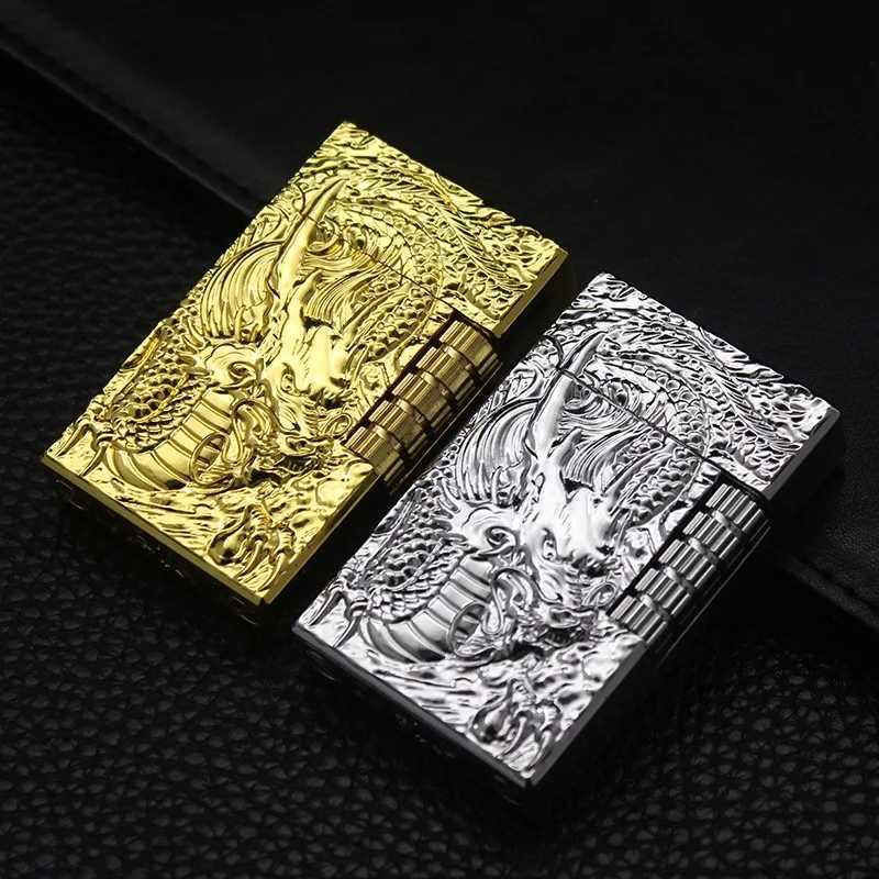 Tändare Butane Metal Emboss Dragon Ping Bright Sound Cigarett Cigar Lighter Bluded No Gasgrinding Jet Gaslighighter Gift for Men