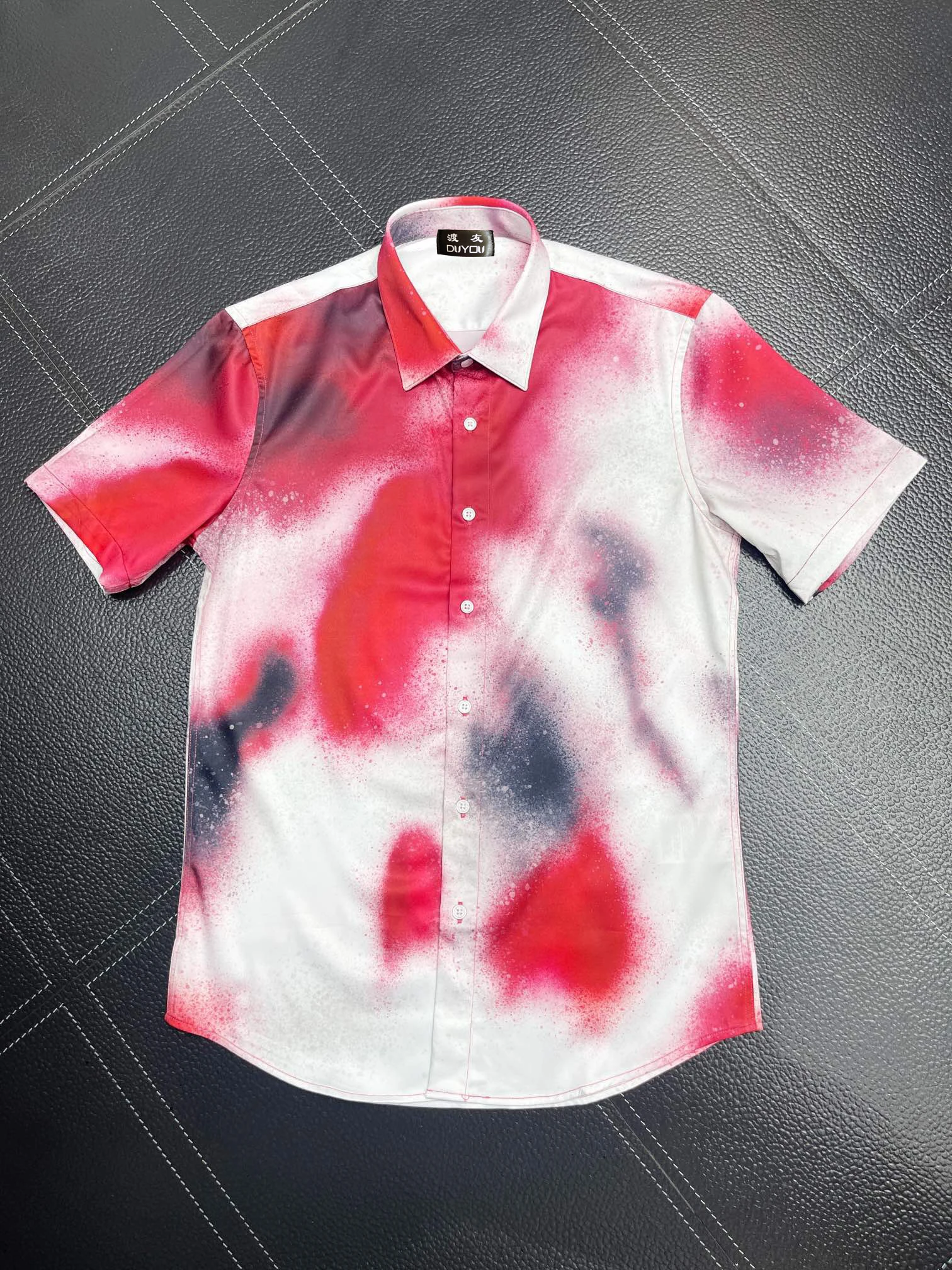 Chemises habillées en coton pour hommes imprimé à l'encre à manches courtes Camisas Masculina décontracté coupe cintrée chemise d'affaires pour hommes 101660