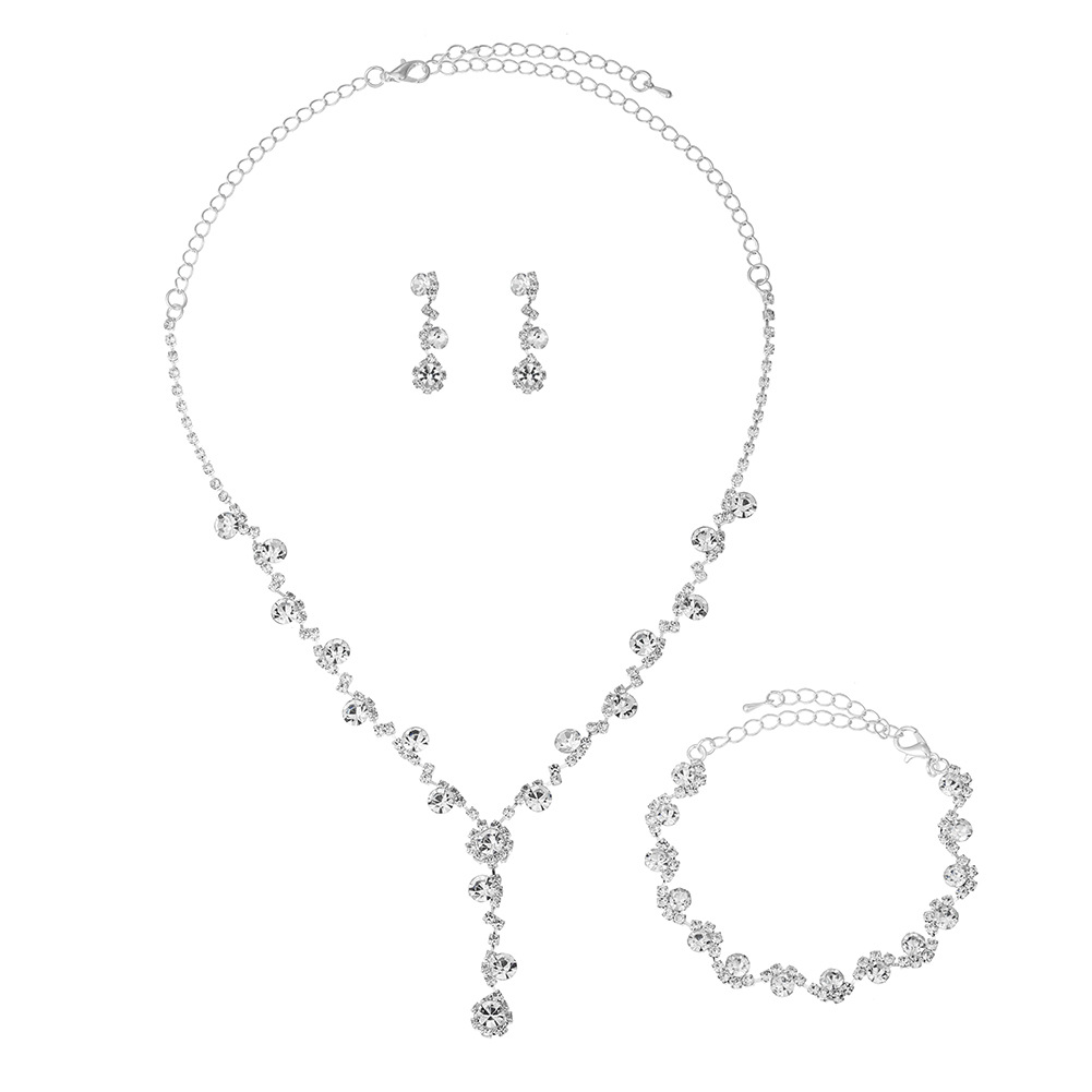 Nieuwe hete kristallen steentjes verzilverde ketting wankelachtige oorbellen bruiloft sieraden sets voor bruid bruidsaccessoires voor bruidbruidsmeisjes