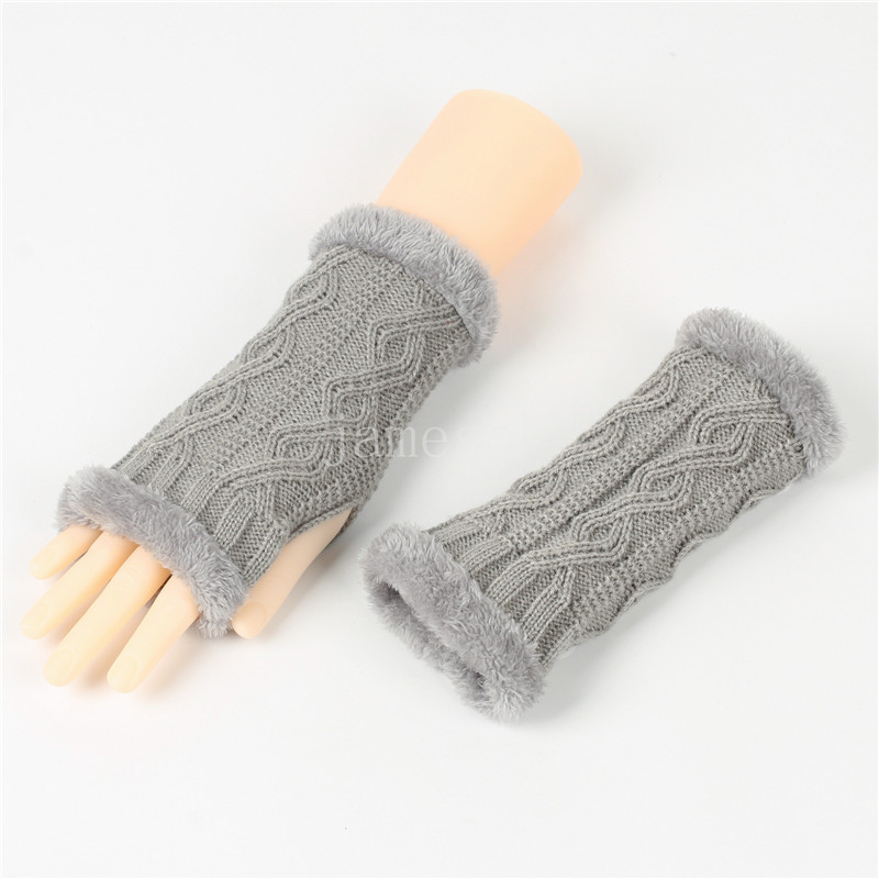 Thickened gloves short knitted fingerless plush sleeves winter warm fur gloves women's gloves DF302