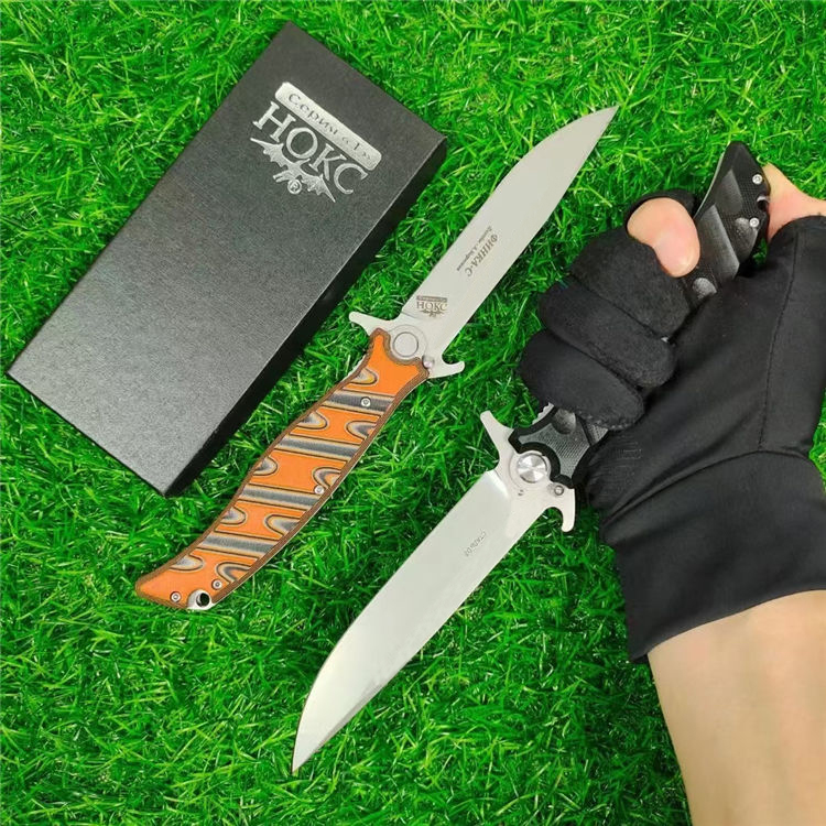 New HOKC quick opening Tactical Folding Pocket Knife 4.72" D2 Steel Blade G10 Handle Camping Outdoor Hiking Self-defense Knives EDC Tool