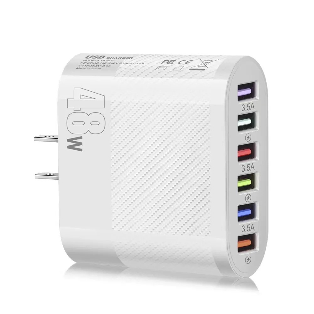 48W 6 portar USB -laddare QC3.0 Snabb laddning av snabb laddare Adapter för iPhone Samsung S23 S22 Xiaomi Mobiltelefonavgift Adapter