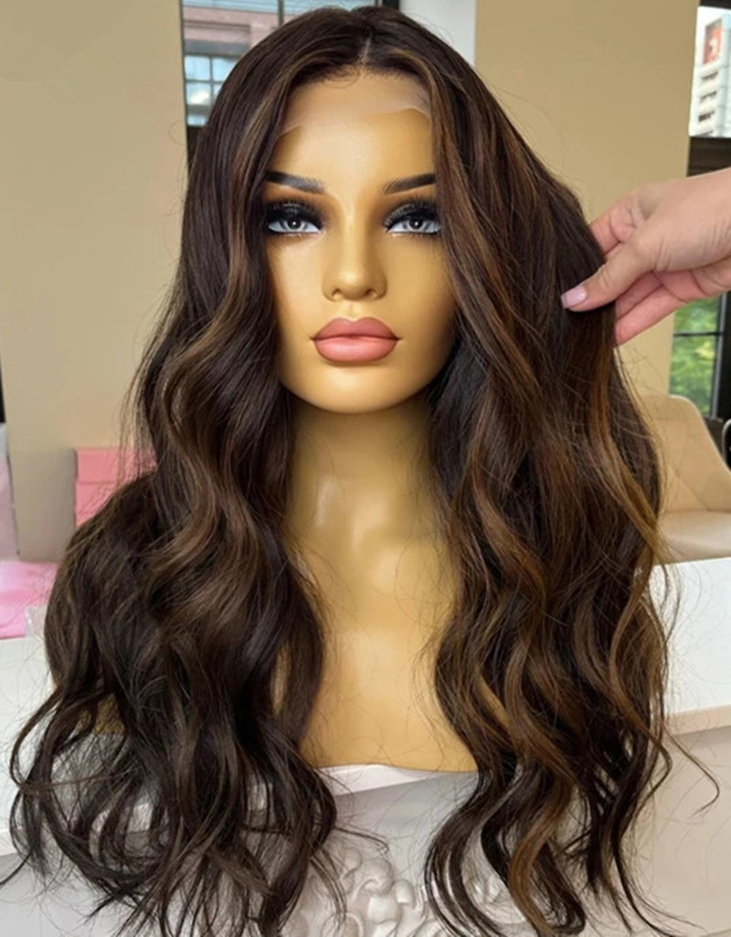 Onda profunda solta perucas completas do laço para o cabelo humano feminino 360 peruca frontal do laço marrom lowlights sem cola pré arrancado hd laço transparente