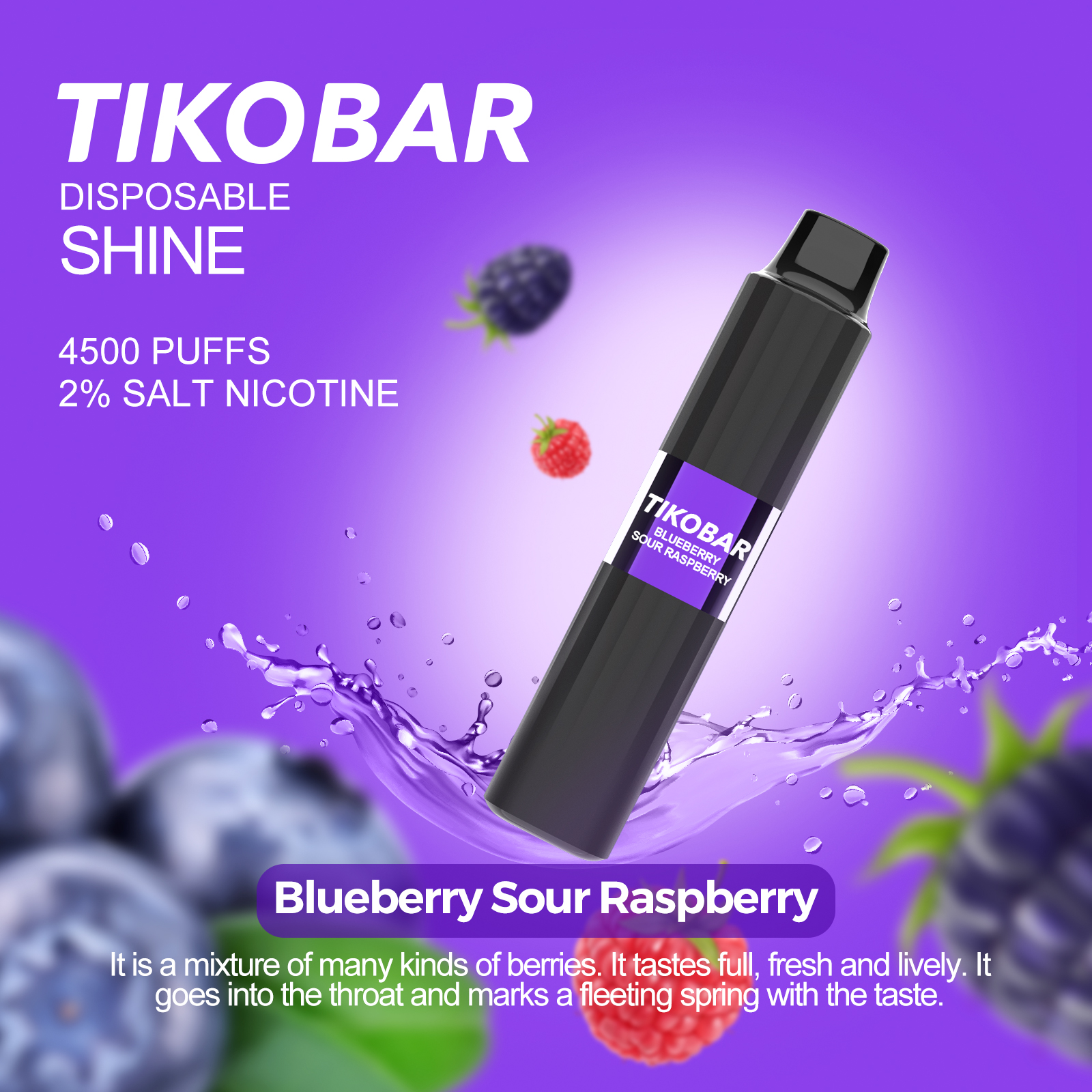 TIKOBAR SHINE 4500 baforadas cigarros eletrônicos capacidade da bobina de malha 8ml Capacidade da bateria 950mah Resistência E-Líquido 1.0Ω crazvapes