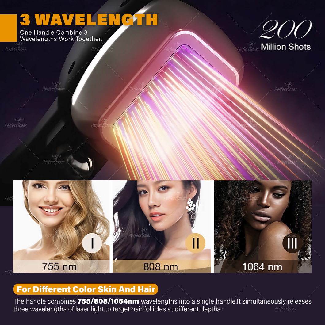 Диодный лазер с 2 ручками, машина для удаления волос 755 нм, 808 нм, 1064 нм, все типы кожи, диодное лазерное оборудование для депиляции волос