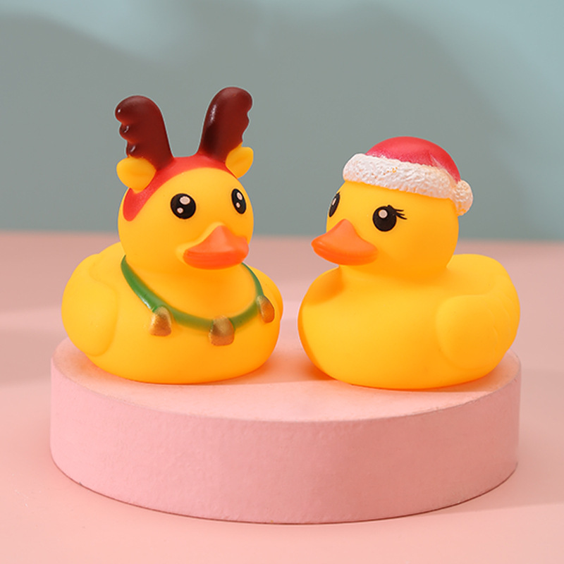 Décoration de voiture pour fête de Noël, jouets de bain en forme de canard en caoutchouc pour enfants, canards assortis, vacances de Noël, fête prénatale, bonhomme de neige, son à presser, jouet couinant pour salon