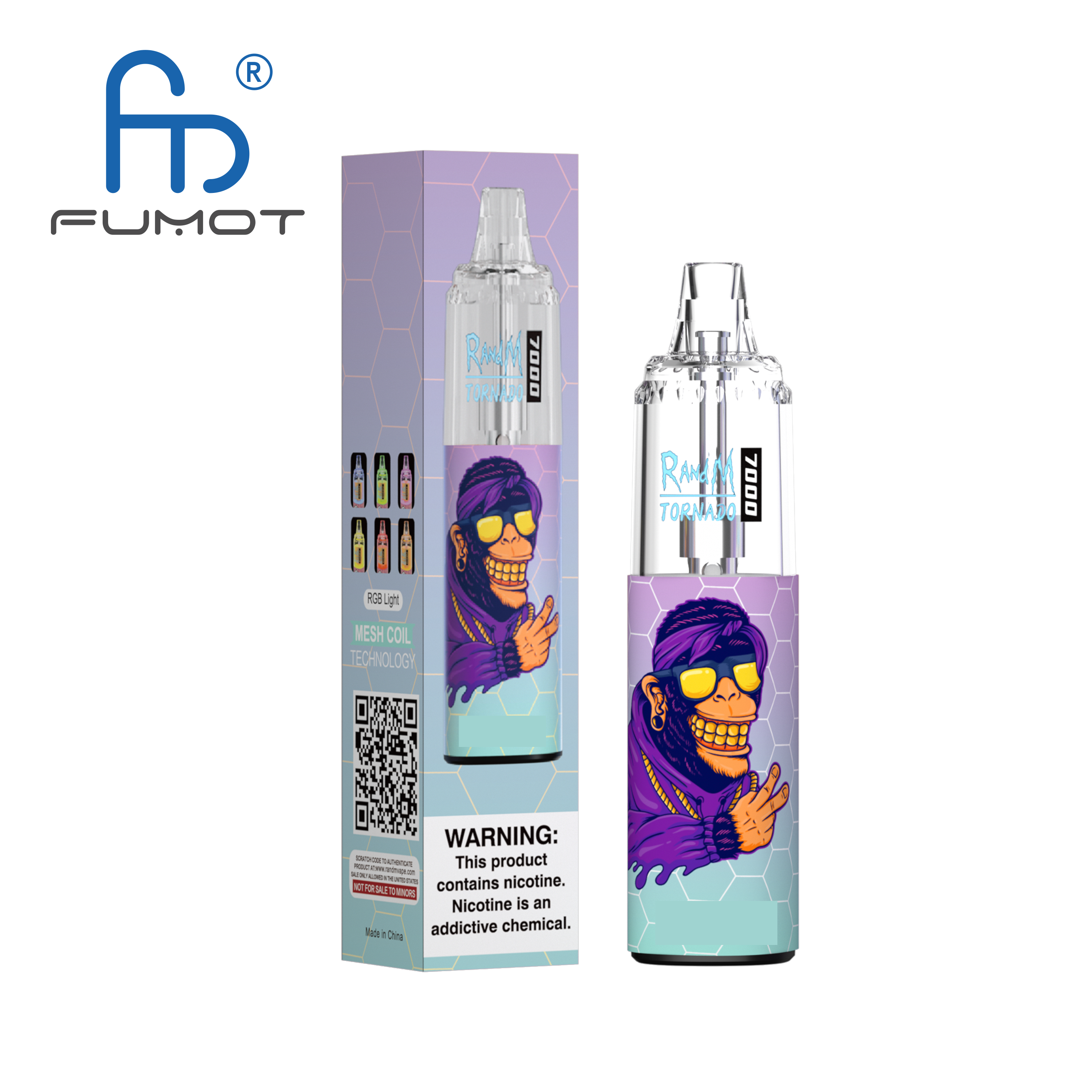 RandM Tornado 7000 Puffs Wegwerp vape-pen E-sigaret 14 ml Voorgevulde led-lichttank 7K-pod 56 smaken