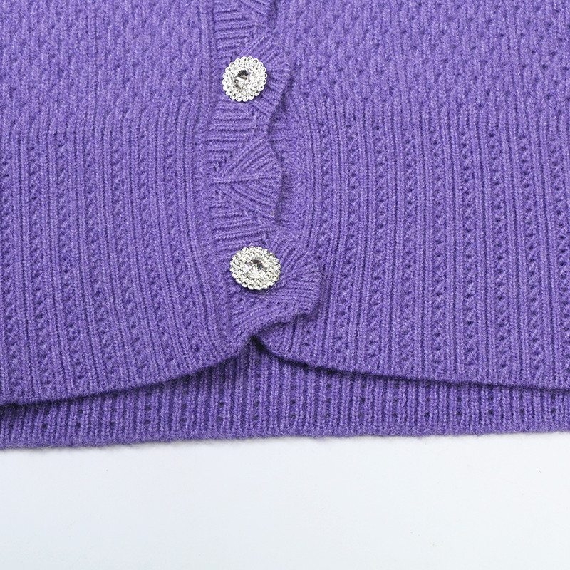 1019 2023 Runway Otoño Marca Mismo estilo suéter de manga larga con cuello en V cárdigan púrpura ropa de moda de alta calidad para mujer mingmo