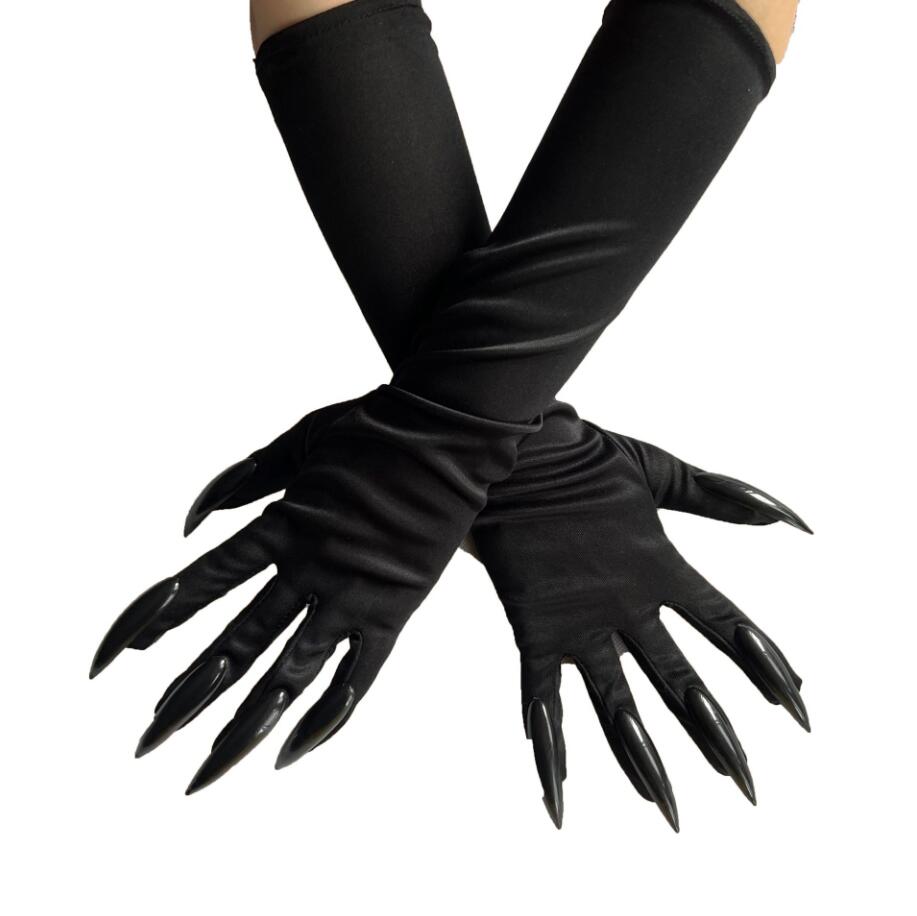 Cool Halloween Gloves Long Ghost Claw Dress Up Gloves Fashion Black Long Nails Cosplay Halloween Funny Gloves