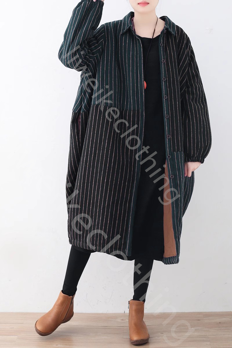 Manteau d'hiver nouveau Design Original veste polaire ample grande taille femmes rayures verticales coton rembourré manteau laine coton manteau