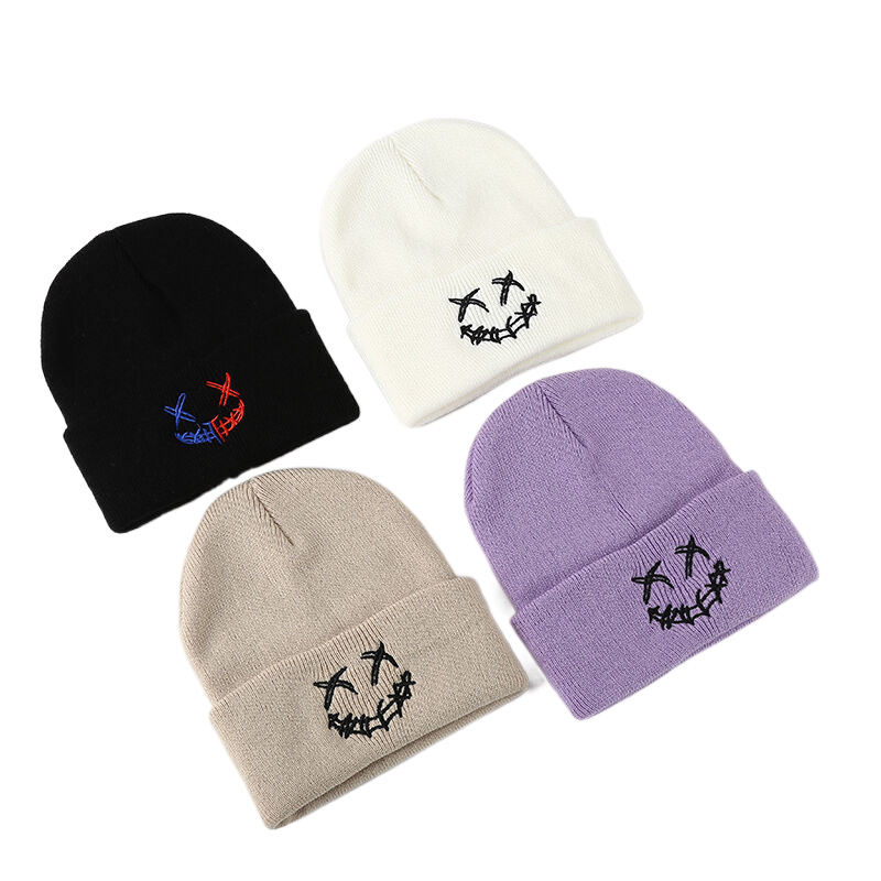 Men's Street Knitted Cap Women's Casual Fall Winter Wool Hats Hip Hop Embroidery Funny Warm Caps