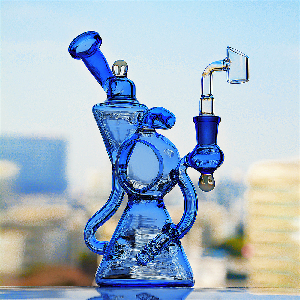 Bong Purple Recycler dab teçhizat su borusu kalın cam borular smisha sigara içmek için 14mm banger ile