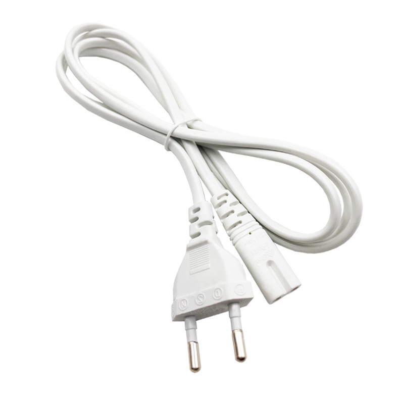 Vit 2p Prong EU Plug -sladdförlängning Kabellampa Strömförsörjning Europeisk Figur 8 Strömsladd för LED -belysning USB -laddare 1.5m