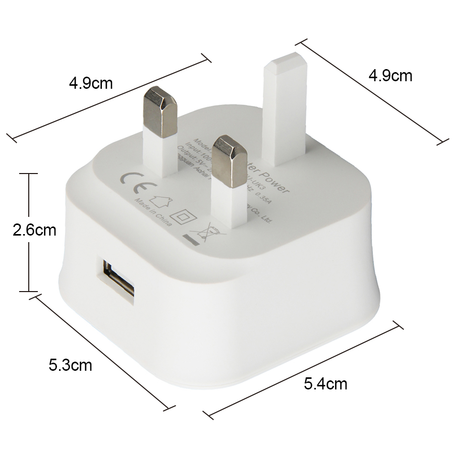 Draagbare 3-pins USB-oplader UK Plug Wall Home Power Adapter met 1 poort opladen voor Samsung Android-telefoontablet