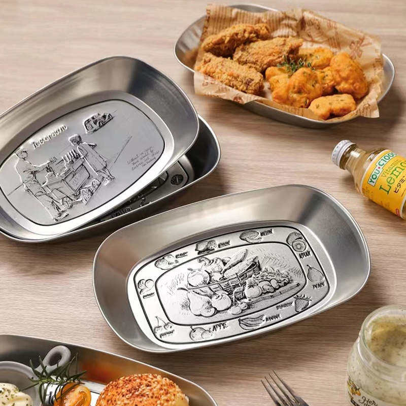 Christmas Theme Stainless Steel Boat Pallet Tin Plates Trays Home Outdoors Camping BBQ Dishes Dinnerware Fruit Cake Chicken Dinner Metal Storage Service Plate