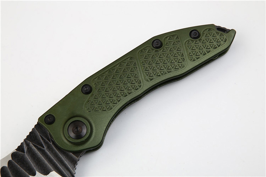 Special Offer High End Samier Knives Custom Stitch II Auto Tactical Folding Knife D2 Satin Blade Green T6061 Handle Survival Camping Knives