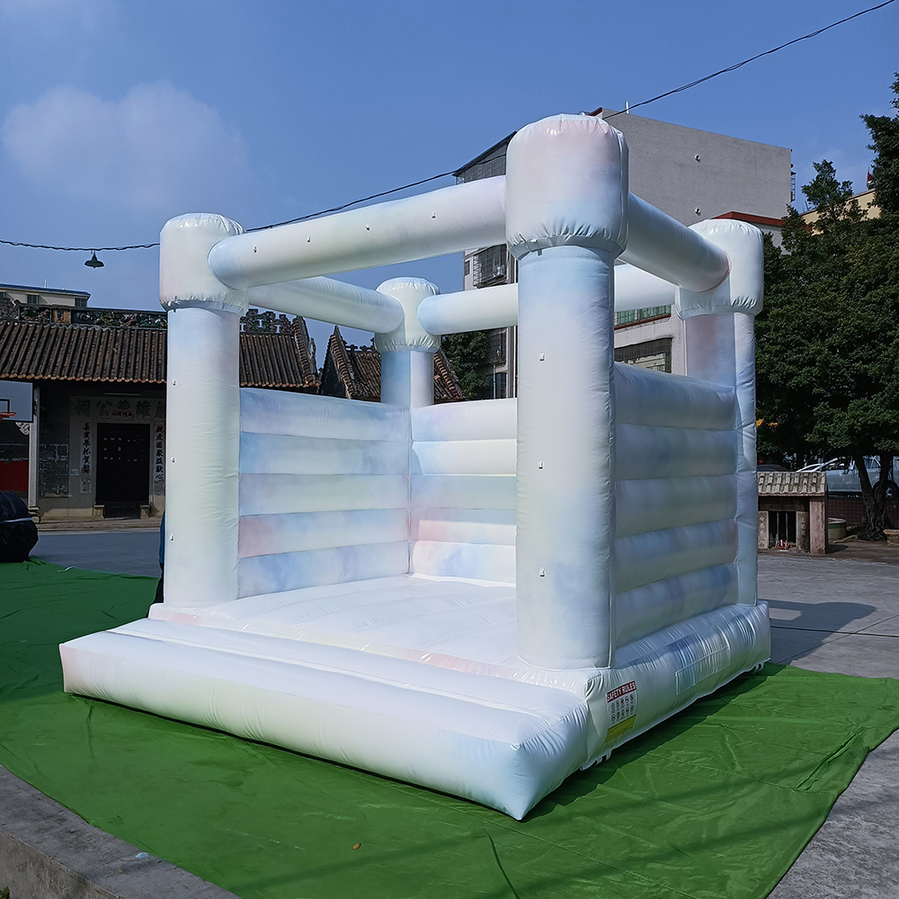 Commerical PVC 10/13ft Commercial white bounce house for party rentals Tie-dye colors inflatable bouncy castle with air blower