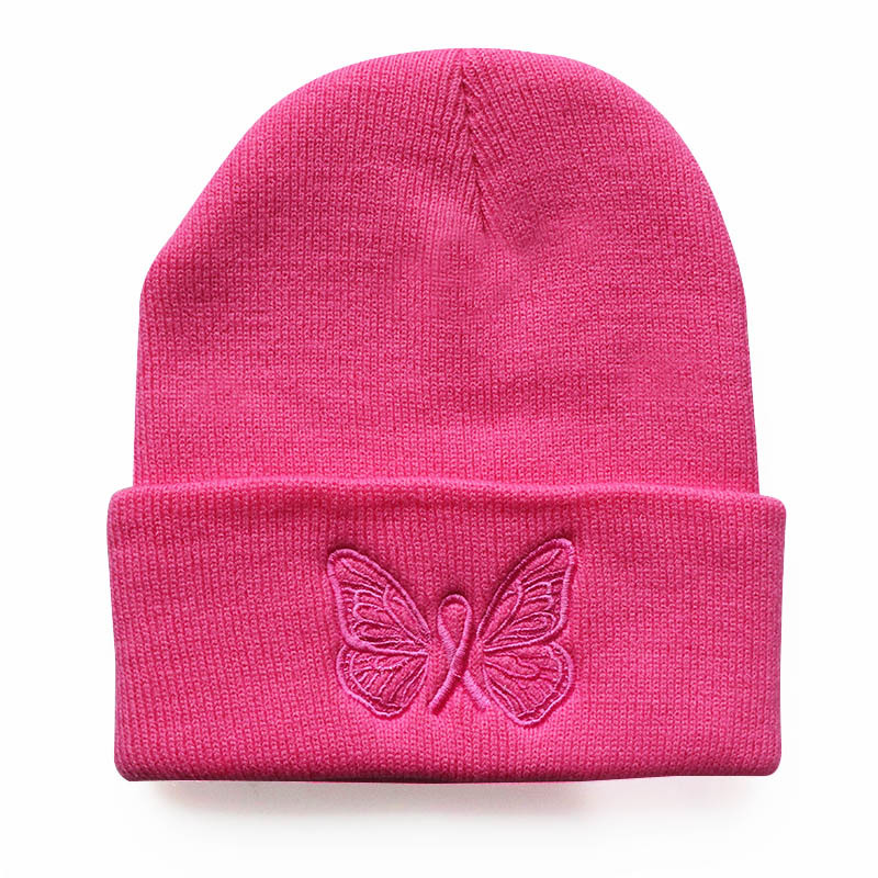 New Fashion Women's Knitted Cap Men's Street Knitted Hats Cute Embroidered Butterfly Pullover Warm Caps