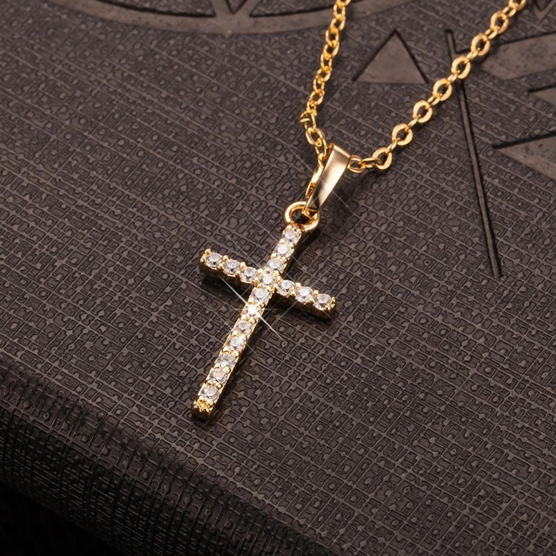 Fashion Female Cross Pendants dropshipping Gold Black Color Crystal Jesus Cross Pendant Necklace Jewelry For Men/Women