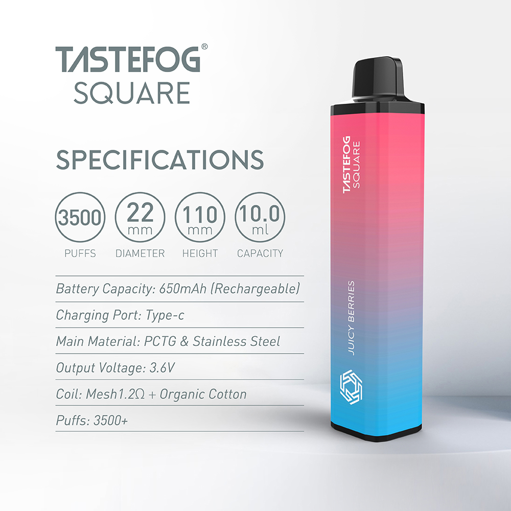 TasteFog Square 3500 Puffs Do jednorazowego użytku Vape Pen 10 ml 20 mg jednorazowego ładowania E-Cig Wersja 10 Smaki w magazynie