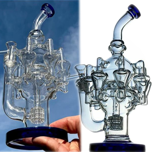 Klein Recycler Bong Bobine congelable Dab Rigs Narguilés Bongs d'eau en verre Fumer Pipe en verre Pipes à eau à huile Swiss Perc avec joint de 14 mm