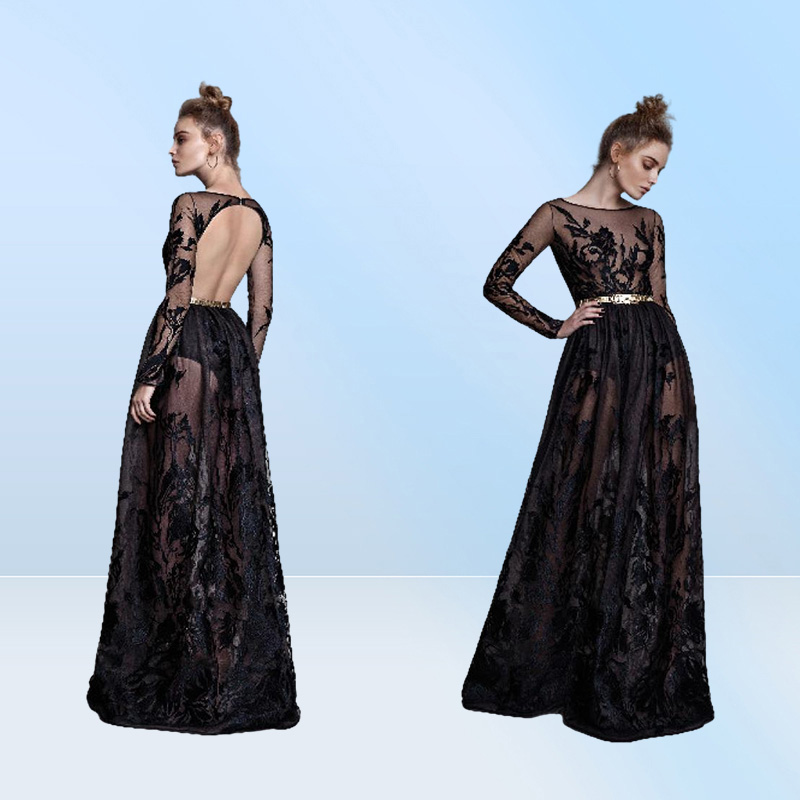 Robes de soirée Berta avec manches longues dos nu Illusion conception sexy robe de bal tenue de soirée Tulle Applique femmes Clot4270500