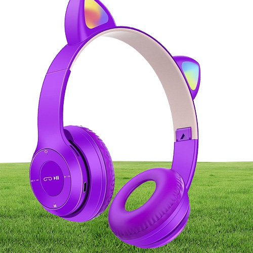 Söta kattöron Bluetooth trådlös hörlurar med mikrofonbristande barnflicka Stereo Musik Hjälm Telefonens headset GIFT2558501