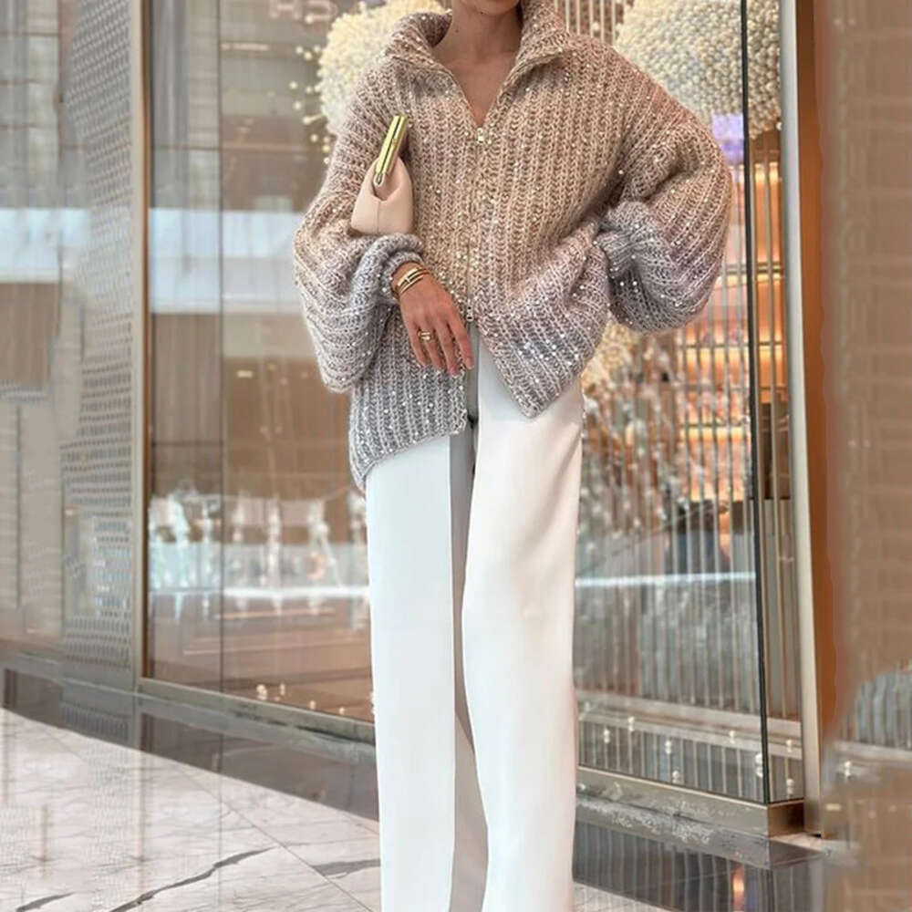 2023 Autumn/winter New High Grade Elegance Small Fragrance Comfortable Sequin V-neck Sweater