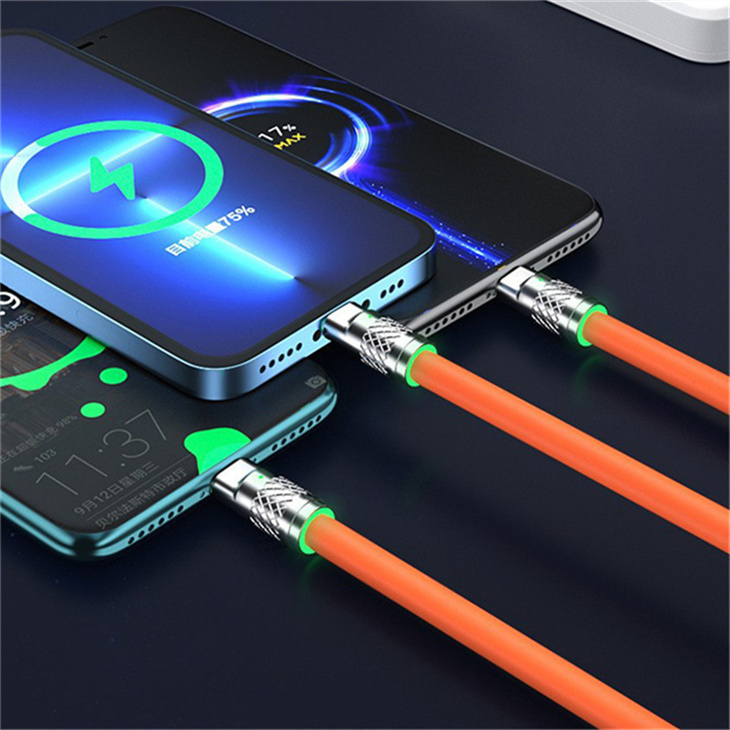 120W 6A 3 In 1 PVC Silikon Süper Hızlı Şarj Kablosu iOS Tip C Tip C Tip IPh iPhone için Samsung Huawei Oppo Vivo Xiaomi Tel Hoparlör