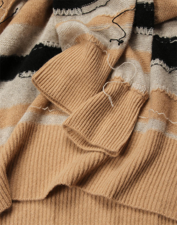 womens Sweaters Autumn and Spring loro piano V-neck Striped Cashmere Sweater