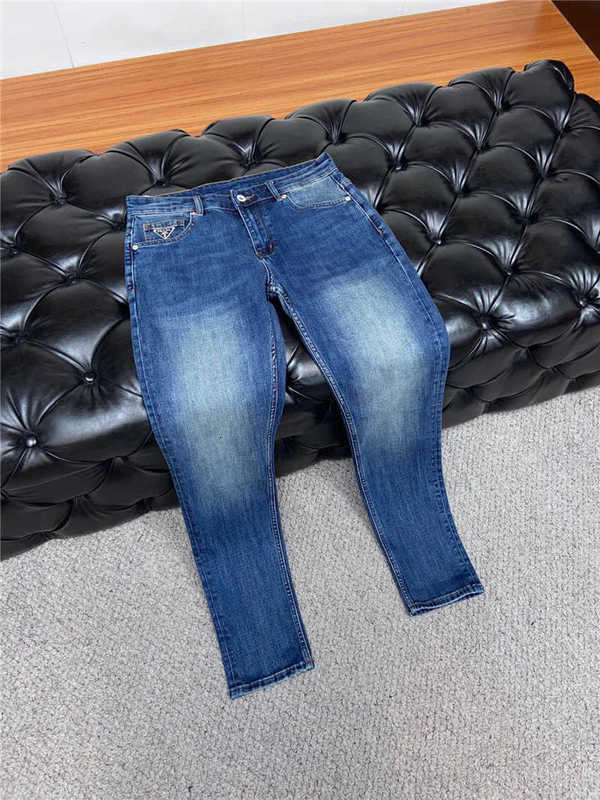 Jeans para hombres Diseñador PRA New Wash Blue Denim Pantalones Micro Elástico P Familia Pra Triángulo Casual Diseñador Denim X9IS