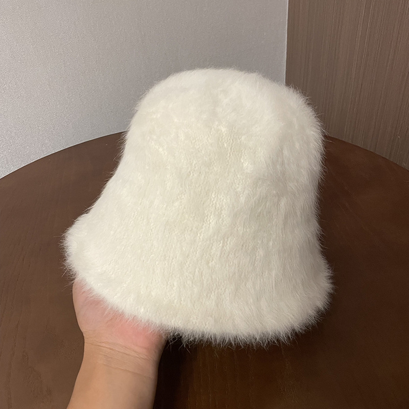 Bonnet femme Automne et Hiver chapeau seau Mode Couleur Bonbon Chaud Lapin Cheveux En Peluche Style Décontracté casquette