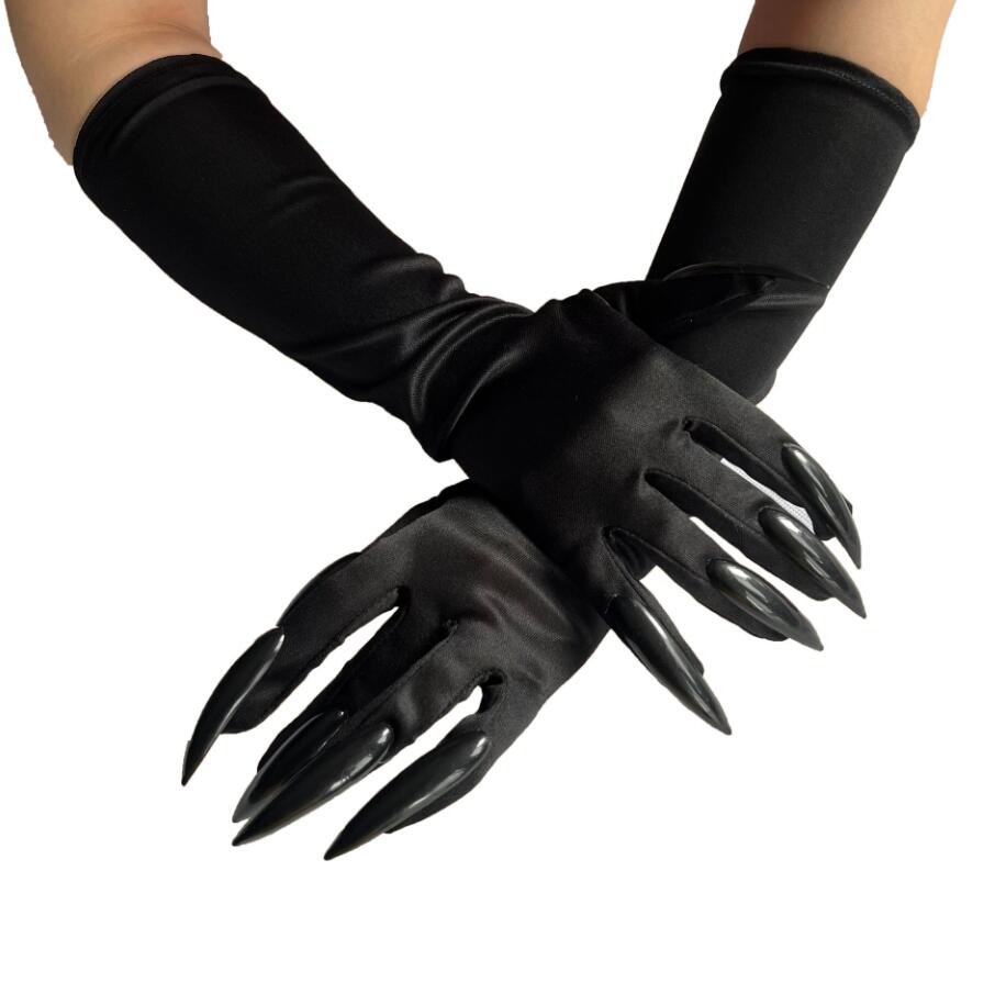 Halloween Gothic Long Nails Cosplay Gloves Funny Festival Witch Cosplay Costume Party Scary Props Black Mitten Gloves With Claws