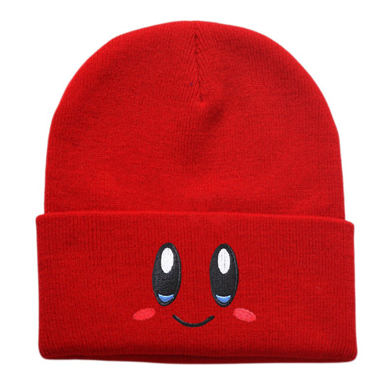 Gorros femininos bonitos de malha bonés moda impressa olhos grandes desenho animado rosa bordado chapéus de lã masculinos