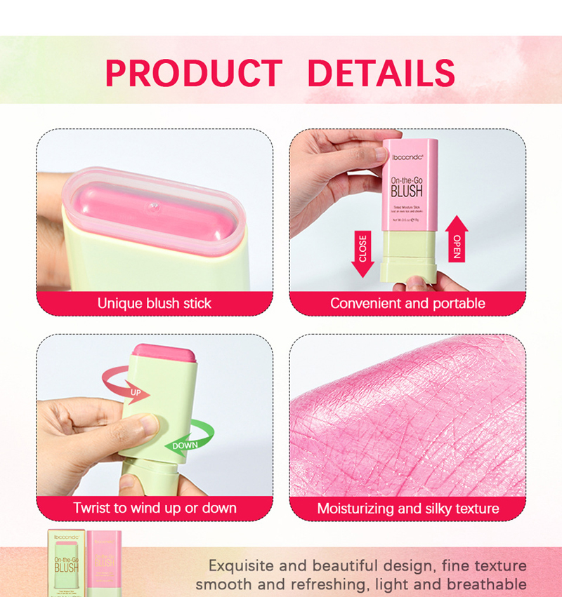 Multi Use Makeup Blush Stick Solid Moisturizer Stick Shadow Lips and Cheek Blusher Waterproof Peach Creamy Brand ibcccndc