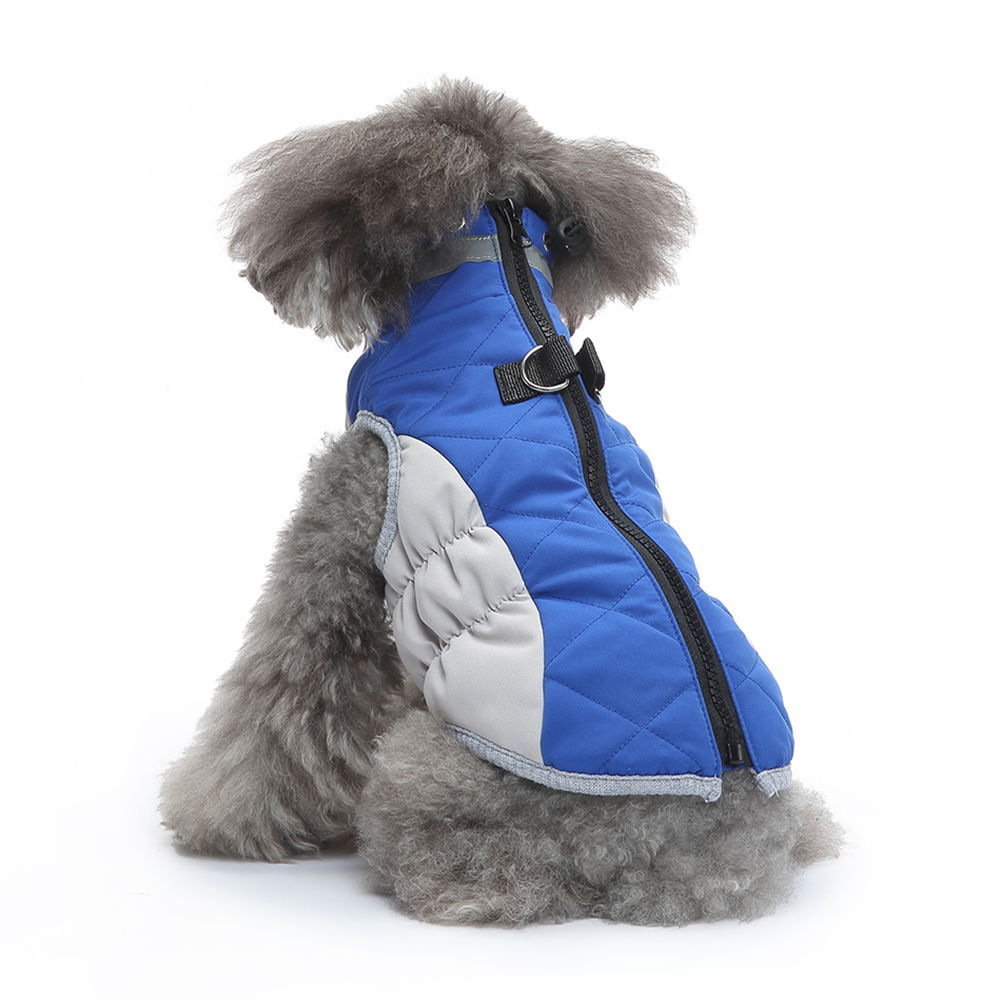 Küçük orta orta köpekler için kış köpek katları, yerleşik koşum takımı ile polar köpek yelek, su geçirmez köpek snowsuit, köpek kış ceketi rüzgar geçirmez, mavi