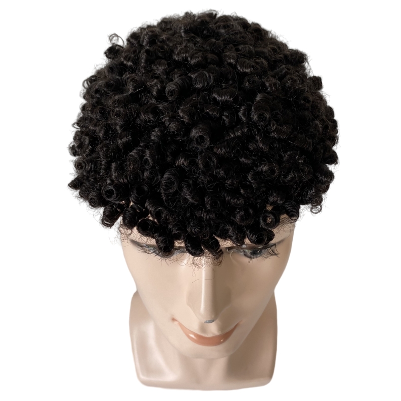 Европейские системы натуральных человеческих волос 8 мм Curl # 1b Черный надувной вьющийся парик 8x10 узлов ПУ блок для чернокожих мужчин